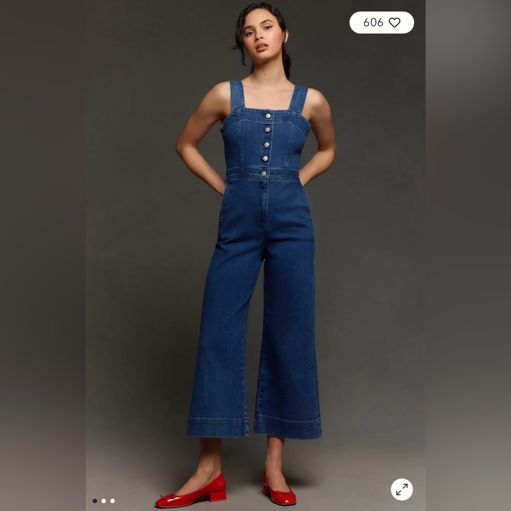 Denim Wide-Leg Jumpsuit Jeans - Dark Blue